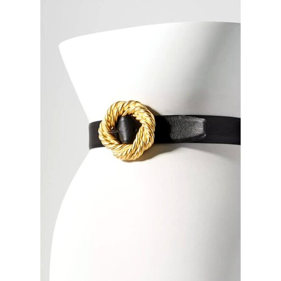 Deborah Drattell Micaela Belt Anthropologie Black w Chunky Gold Buckle M/L - Picture 3 of 8